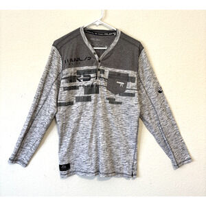 Projek Raw Long Sleeve Graphic Henley Shirt Mens Medium Gray Streetwear Y2K